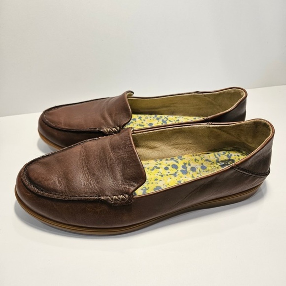 Olukai Kiele Brown Leather Slip On Loafers Slides Shoes Womens 8.5/9